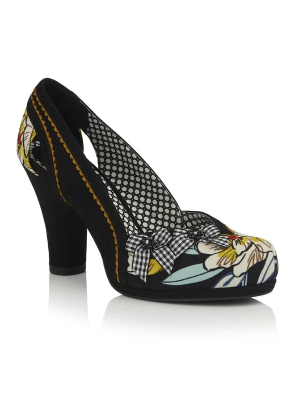 Ruby Shoo Livia Floral Black Yellow Platform Court Heels Size 8